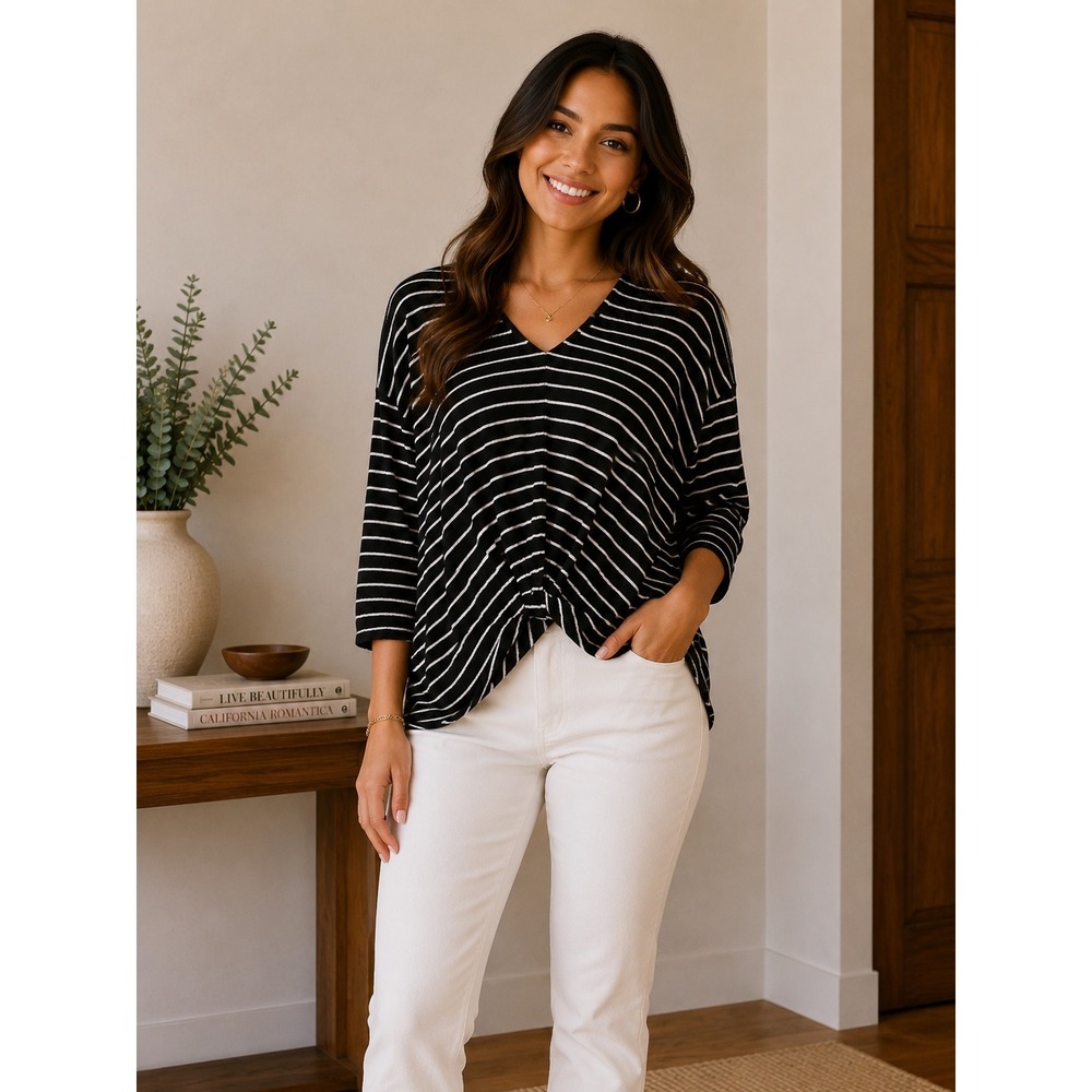 Charming Charlie's- Black and white striped shirt Size M